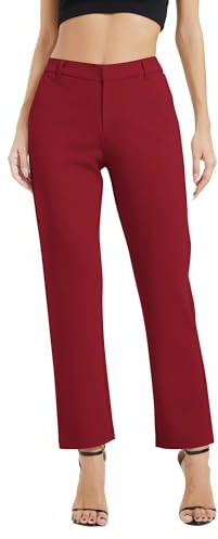 EXCHIC Mujeres Casual Comercio Rectas Piernas Trabajo Elástica Cintura Traje Pantalones con Bolsillos