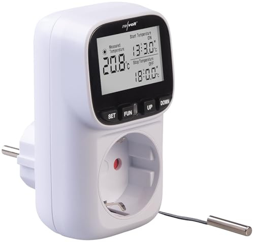 revolt Temperaturregler: Digitales Steckdosen-Thermostat für Heiz & Klimageräte, Sensorkabel (Thermoschalter, Steckdosenthermometer, Klima)