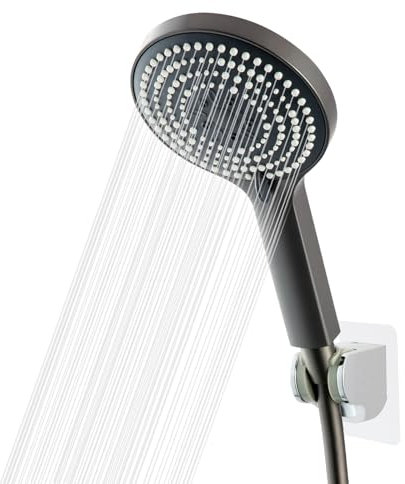 OFFO Duschkopf mit Schlauch und Halterung, Duschkopf Groß mit 6 Strahlarten, Duschbrause für Duschkopf Wassersparend, Handbrause Duschbrause für Baden,Gebürstetes Schwarzchrom