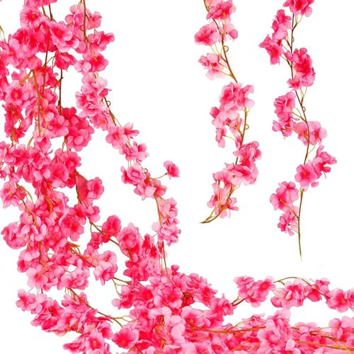 Fonyiunce 2 Pezzi Fiori di Ciliegio Artificiali, Rami Fiori di Ciliegio Finti 1,8M, Rosa Scuro Ghirlanda di Fiori 135 Fiori, Fiori Finti per Decorazioni per Matrimoni Feste Giardini Stanze Decor