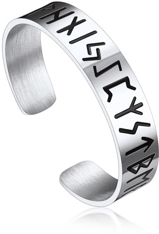 Bandmax Wikinger Armband Herren Offenes Armband Edelstahl Männer Armband mit Runen/Wolf/Lebensbaum/Mjölnir Armreif Armspange Manschettenarmband Accessoires Schmuck für Ehemann Freund