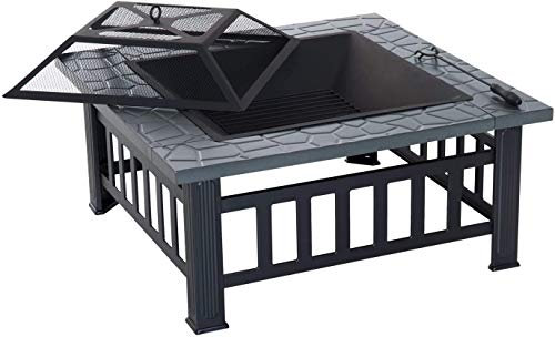 XZHOOQP Barbecue con braciere, braciere Quadrato in Metallo per Esterni, bracieri da Giardino, braciere da Giardino, Barbecue, braciere, griglia per Carbone con Copertura in Rete, Fuoco da Esterno