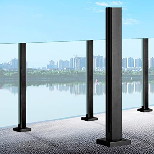 Poteau de garde-corps en verre noir avec pince en acier inoxydable pour panneaux en verre, bois, métal, idéal pour escaliers, balcon, jardin et terrasse, système de garde-corps