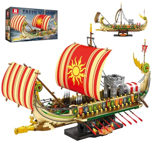 Reobrix Griechisches Piratenschiff Bausatz, Militärische Schiffe Modell | MOC Bausteine Schiff für Erwachsene, 66102 Kriegsschiff Klemmbausteine, Militär Wohnzimmer Deko, Geschenk für 14+, 2896 Teile