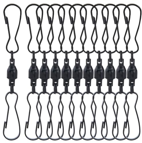 SOFPLATE 1 Box Mit 20 Windspielhaken Mit Doppelwirbelclip 360 Grad Drehbar Edelstahl Schwarz Drehender Windsack Spiralschwänze Kristalldreher Zum Aufhängen von Windspielen Pflanzen Flaggen Partyzubehö