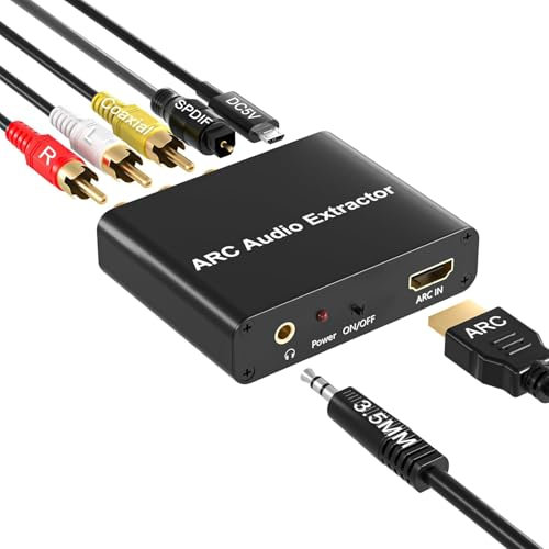 HDMI ARC to Optical Audio Adapter, ARC Audio Converter SPDIF Coaxial and Optical Toslink to Analog 3.5mm Jack and RCA (L/R) Stereo Audio Adapter, for TV Home Cinema HDTV Amplifier
