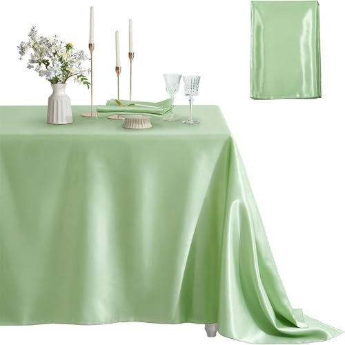 Highdi Nappe Rectangulaire en Satin Tissu, Nappe de Table Exterieur Jardin pour Fête Mariages Hôtel Banquet Evénement Célébrations (60 * 120 Pouces,Vert Sauge)