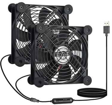 euroharry USB 120 mm tyst fläkt, 2 IN1, 6 vindhastigheter för smart timing-styrenhet, motorfuktbeständig (IPX5) dammsäker, bredspänning-kompatibel 5–12 V lämplig