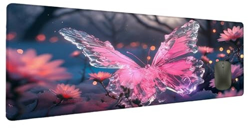 Tapis de Souris XXL 900x400mm Rose Tapis Souris Fleur, Bureau Protection Mouse Pad Étanche Antidérapant Caoutchouc, Mouse Pad Gaming Accessoire Bords Cousus Convient pour Les Jeux Maison Le Bureau W-8