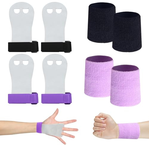 Scettar Falcon Grip Pad pour entraînement croisé pour garçons et filles, avec 4 poignets de gymnastique artistique pour fille, avec 4 poignets de gym (noir, violet)