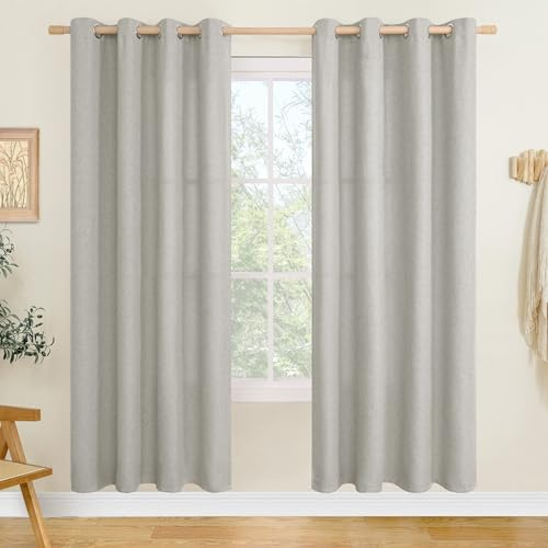 LAMIT Hellgraue Leinen-Vorhänge, 203,2 cm lang, für Wohnzimmer, Kunstleinen, lichtfilternde Vorhänge, Ösen, Privatsphäre, neutrale Fensterbehandlungen für Schlafzimmer, 2 Paneele, B 52 x L 80 cm