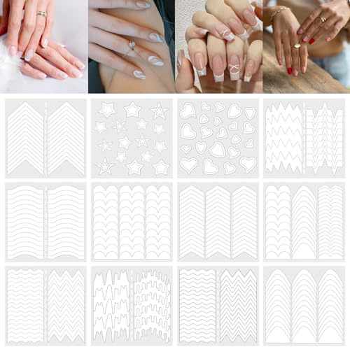 Lot de 1158 autocollants de manucure française, 36 feuilles de pochoirs pour French Nails, guides autocollants en vinyle, pour manucure, décoration, outils DIY