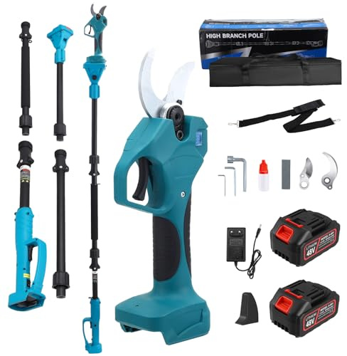 GJCrafts 2-in-1 Akku Astschere, LCD-Display, mit 21V 2x3,0Ah Akku und 2,3m Verlängerungsstange, 40cm Schnittdurchmesser, Astschere für den Baumschnitt, kompatibel mit Makita