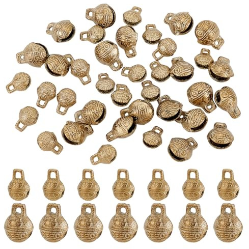 arricraft 40 pezzi 2 stili campane tibetane vintage in ottone, mini campanelli rotondi charm pendenti con faccia di tigre per creazione gioielli fai da te campanelli eolici decorazione porta