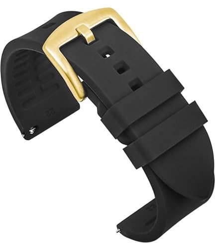 LMINGZE Sport Silikon Armband 18mm 20mm 22mm Tauchen Gummi Uhrenarmband Universal Armband Zubehör(Black-Gold Buckle,24mm)