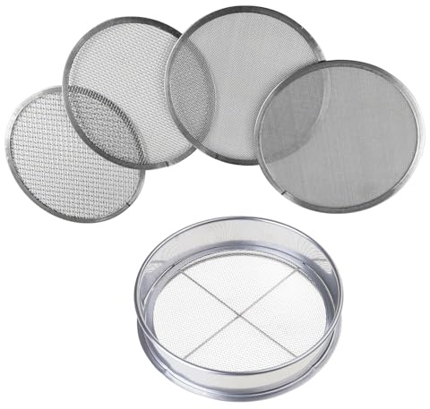 TOWARDSNAN Setaccio portatile per suolo in acciaio inox, set di setacci da 20,3 cm di diametro con 4 opzioni di rete per uso in giardino e giardinaggio domestico