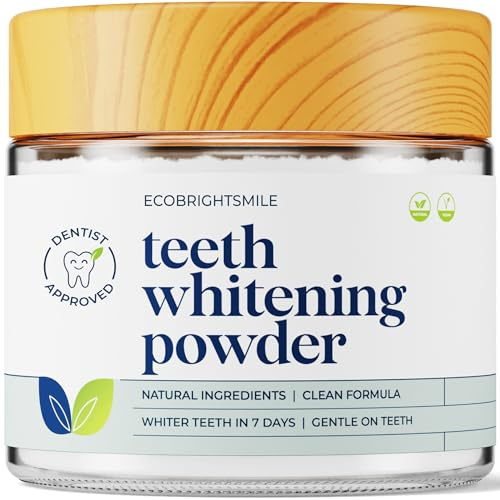 EcoBrightSmile Teeth Whitening Powder - Dentist-Approved Natural Tooth Whitener - Enamel-Safe & Sensitivity-Free Formula - Coffee, Tea, Wine & Smoking Stain Remover - Gel Mint Flavour - 6 Month Supply