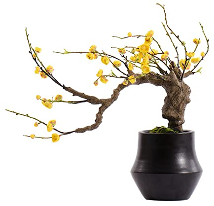 Árboles Artificiales, Bonsái De Flor De Ciruelo Amarillo, Árbol De Seda, Bonsái Artificial, Decoración Del Hogar, Plantas Artificiales Para Estantería De Libros De Interior, Decoración De Habitación,