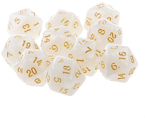 10 dadi D20 a 20 facce da 25 mm, in acrilico opaco, per giochi di ruolo da tavolo, colore: bianco
