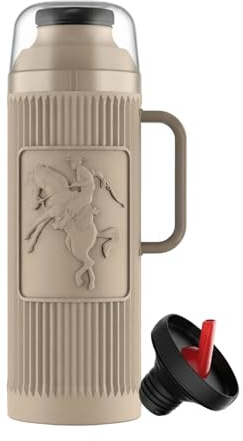 TERMOLAR - 1 l chiffong mattermos med primär spik, isolerande glasflaska med skyddskåpa, termoflaska för kaffe och vatten, maximal retention (beige)