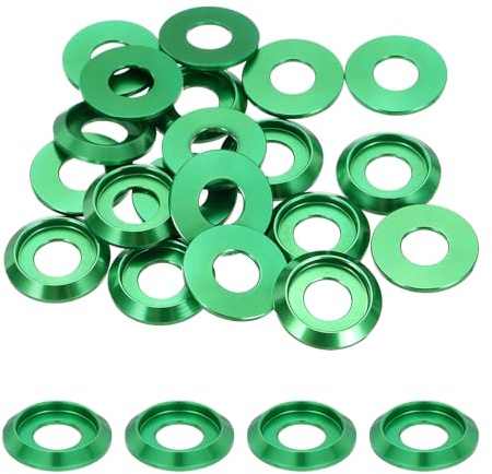 QUARKZMAN Arandelas Cónicas M8 Con Rebaje, Diámetro Del Agujero 8mm/0.31, Arandelas Junta Aluminio Con Cabeza Cónica Para Tornillos RC/FPV/PC/Drone YPcs Modelo, 20Pcs (Verde)