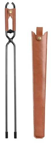 NiuLumea Pinze per barbecue e campeggio in acciaio al carbonio resistente, manico ergonomico in pelle, per presa doppia, 55 cm