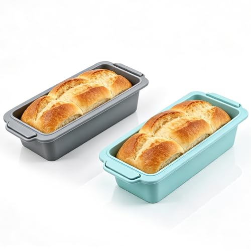 QEEYON 2 Pack 2lb Silicone Loaf Tin, Non-Stick Bread & Loaf Tins for Baking 28 x 12 x 6.5cm Rectangle Cake Tin Bread Pan for Making Sourdough & Meatloaf, BPA-Free Loaf Pan Oven & Freezer Safe