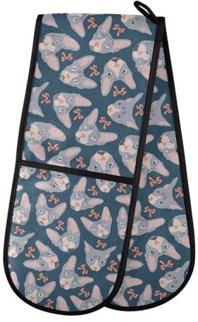 Double Oven Glove Sphinx Breed Cat Face Heat Resistant Double Ovens Mitt Modern Cooking Gloves Potholders