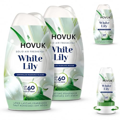 White Lily Solid Air Freshener Gel 221g Room Freshener 2PCS Long Lasting Home Fragrance Adjustable Fragrance Control Up to 60 Days Bathroom Bedroom Office Kitchen Air Odour Eliminator Dia - 14cm