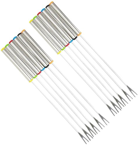 ADOCARN Forchette per Fonduta 24cm Corpo Set 12 in Acciaio Inossidabile Posate Resistenti per Dessert e Frutta Colore Casuale per Party Fondue al Cioccolato e Picnic