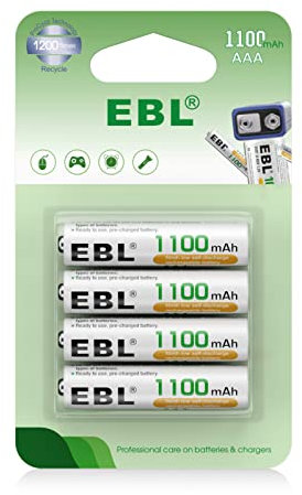 EBL Lot de 4 Piles Rechargeables AAA 1.2V 1100mAh Ni-MH, R03/ AAA Batteries avec1200 Tech