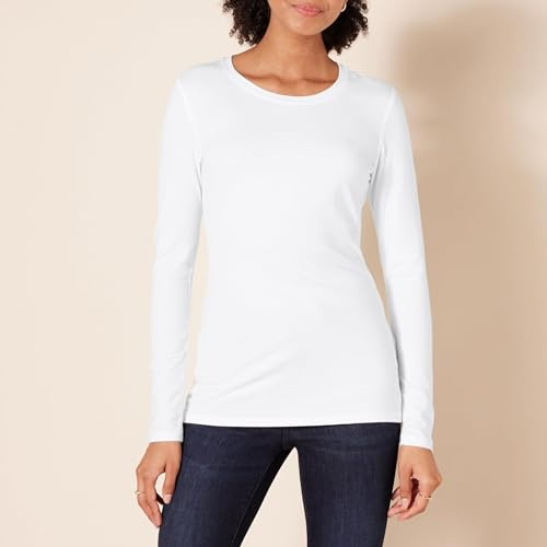 Amazon Essentials Maglietta girocollo da donna a maniche lunghe con vestibilità classica (disponibile in taglie forti), bianca, XL