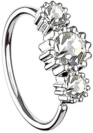 Piersando Universal Piercing Ring für Septum Tragus Helix Ohr Nase Lippe Brust Intim mit 3 Strass Kristallen