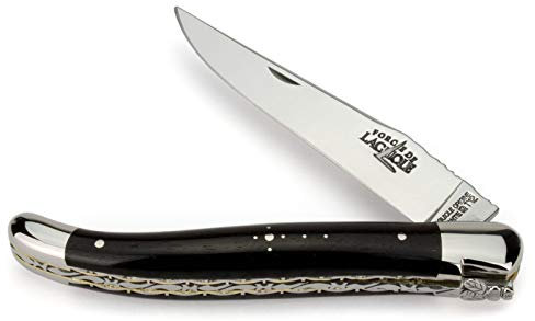 Forge De Laguiole Messer Serie Collection - 12 cm - Griff Ebenholz - Doppelplatine Messing/Stahl - Klinge 10 cm glänzend