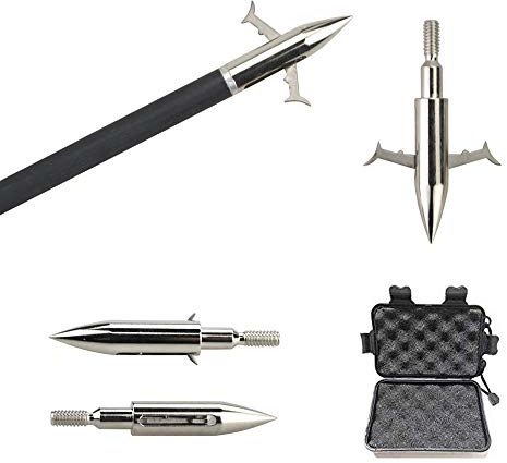 SHARROW 6pcs Bowfishing Broadheads Archery Arrowhead Hunting Arrow Tip Points 160 Grain with Broadheads Box(6pcs+box)