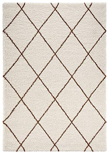 Mint Rugs Feel Hochflor Teppich Weich Flauschig Langflor Shaggy Flokati Rauten Muster für Wohnzimmer Küche Flur oder Schlafzimmer Creme-Ockerbraun 80x150 cm, Polypropylen