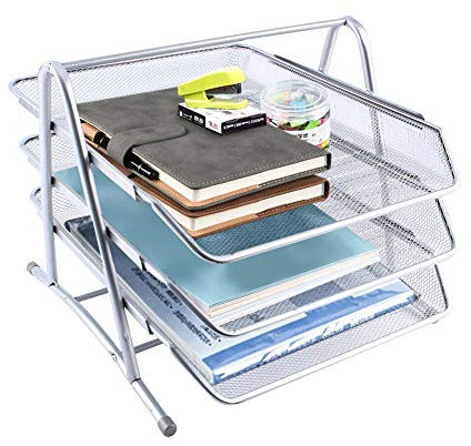 Ejoyous DOKUMENT Briefablage, Dokumentenablage aus Metall, 3 Fächer, Mesh Design Schreibtischablage für A4 Dokumente, Silber