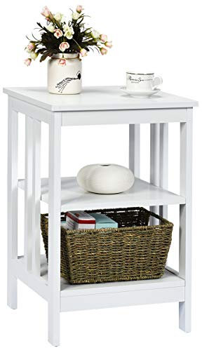 COSTWAY Nachttisch 3 Ebenen, Beistelltisch Nachtschrank, Sofatisch Couchtisch für Schlafzimmer, Wohnzimmer 40x40x61cm (II-förmig, Weiß)
