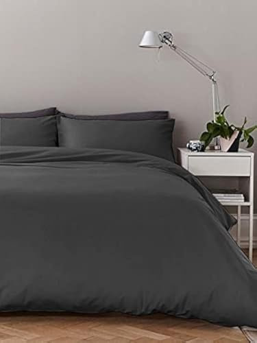 Anti-Allergy Anti-Bacterial Brushed Soft Touch Microfibre Duvet Cover & Pillowcase/s Bedding Bed Linen Set (Charcoal Grey, Single)