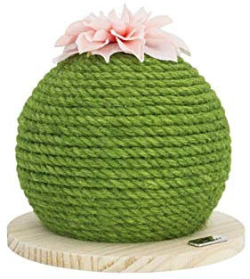 RUIXFLR Grüner Kaktus Mit Blumenkatzen-Kratzbrett Katzen-Sisal-Seil-Kratzkugel Mit Holzsockel Interaktives Spielzeug, Green