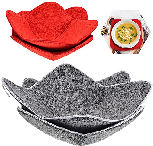 4 Pieces 2 Sizes Microwave Bowl Cozy Holders for Hot Food Microwave Plate Holder to Keep Your Hands Cool and Your Food Warm Polyester and Sponge Heat Resistant Plate Huggers Hot Pads for Meal, Soup