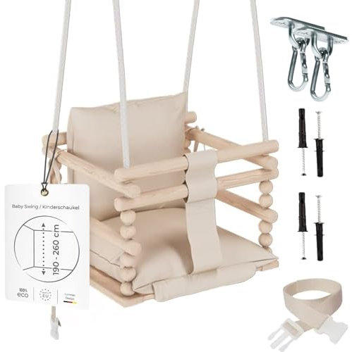 MAMOI® Babyschaukel, Schaukel Indoor und Outdoor, Holzschaukel für Baby und Kinder, Kinderschaukel, Schaukeln aus Holz, Kleinkinderschaukel für kinderzimmer und Aufhängehaken, 3 in 1