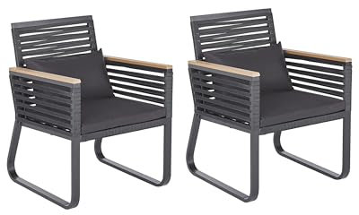 Beliani Komfortables 2er Set Gartenstühle Aluminium/Flachseil schwarz - Inklusive Polsterkissen - Stilvoll und Wetterbeständig - CANETTO
