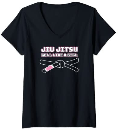 Damen Jiu Jitsu Roll wie ein Mädchen Lustiger brasilianischer Gi Jiu Jitsu T-Shirt mit V-Ausschnitt