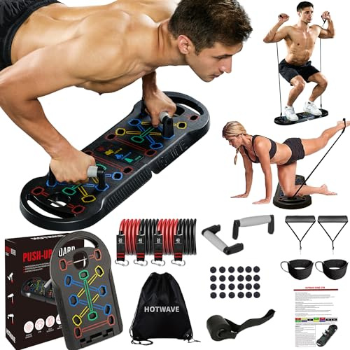 Hotwave Liegestützbrett Fitness, 20-in-1 Liegestützstange mit Widerstandsbändern, Liegestützgriff für den Boden. Krafttraining, Trainingsgerät, tragbare Heim-Fitnessausrüstung für Männer und Frauen