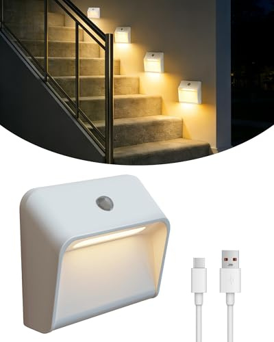 ACMHNC Luz de Noche LED con Sensor de Movimiento, Lampara de Pared Recargable USB, Lámpara de Pila 3 Modos, Lámpara de Escalera Sin Cables,Blanco Cálido, Para Dormitorio Pasillo Baño