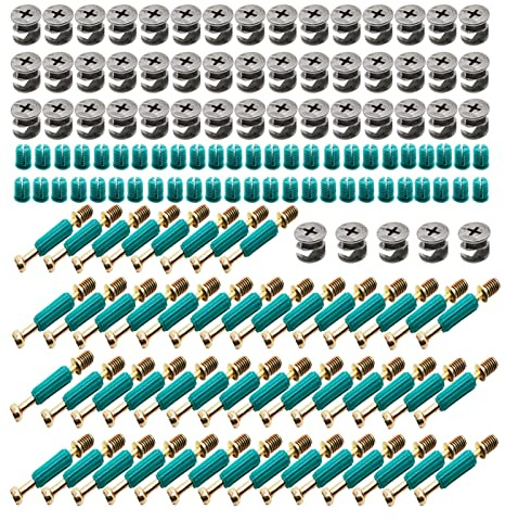 YUFANNET 50 Set 3-in-1 Furniture Connecting Hardware Cam Lock Fasteners Kit,Cam Fitting Pre-Inserted Nut and Eccentric Wheel with Dowels Cam Locks for Furniture Crib Cabinet Drawer Wardrobe Splicing
