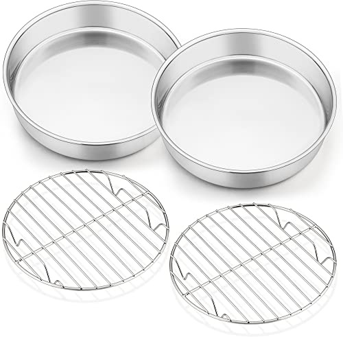 HaWare Backform mit Abkühlgitter, Edelstahl Kuchenform Tortenform Set, 20cm Rund Kuchenformen mit Kuchengitter 4er Set zum Backen/Braten/Kühlen/Dämpfen, Rostfrei & Spülmaschinenfest