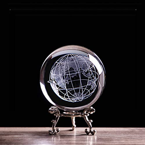 3D-gravierte Erdkristallkugel, Miniatur-Glasmurmeln, Kugel, Globus, Briefbeschwerer, Astronomie-Enthusiast, Sammlermodell, Kugel- und Splitterbasis, 60 mm