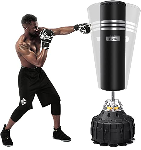 Dripex Saco de Boxeo de Pie para Adultos, 178cm Saco de Arena para Adultos MMA Karate Fitness Kickboxing, Resortes Amortiguador, Rellenable de Arena 80kg /Agua 60kg (Negro)